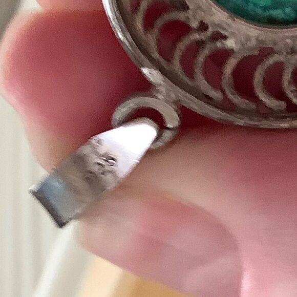 NWOT STERLING SILVER 925 GREEN TURQUOISE ROUND PENDANT - Picture 3 of 10